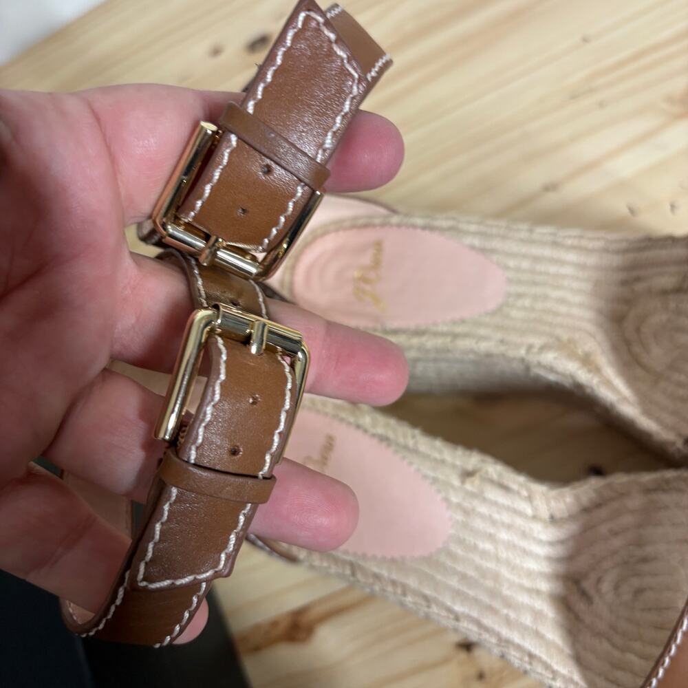 J Crew Size 7 Leather Flatform Wedge Espadrilles Burnished Pecan Brown Heel - Picture 12 of 12
